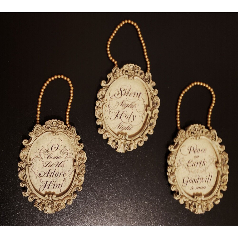 Vintage Christmas Holiday Gift Ornaments Detailed, Canvas with Message Set of 3